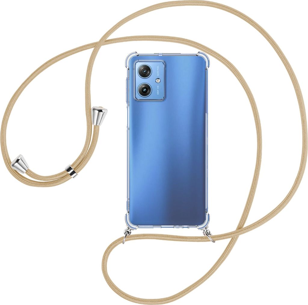 Handykette Backcover-Schutzhülle mit Band (Metall silberfarben) für Motorola Moto G54 5G (XT-2343-1, 6.5'') - caramel