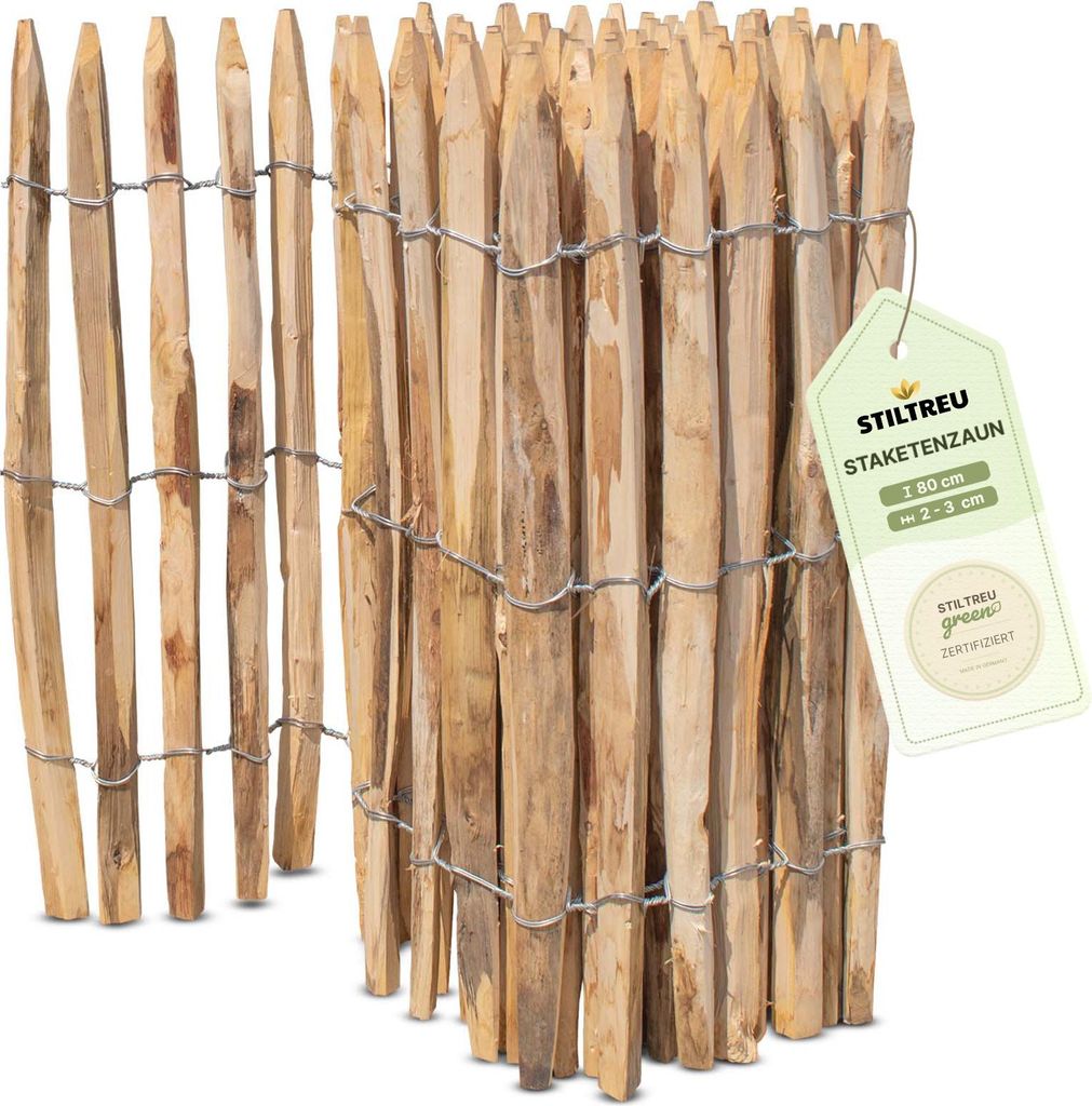 Französischer Premium Staketenzaun Kastanie - Länge 5 Meter, Höhe 80 cm, Lattenabstand 2-3 cm