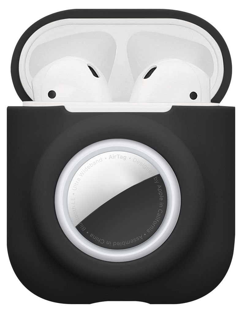 kwmobile 2-in1 Schutzhülle für Apple Airpods 1 & 2 Hülle - Kopfhörer Silicon Case kompatibel mit AirTag - stoßfestes Cover mit Karabiner - Sch...