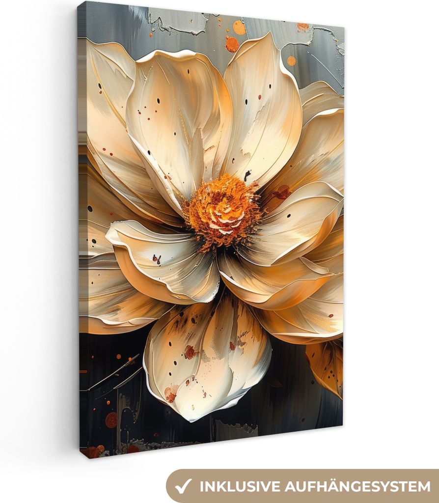 Leinwand Bilder 80x120 cm - Blumen - Gold - Kunst - Schwarz - Modern, Bilder, Deko, Wanddeko, Leinwand Bilder