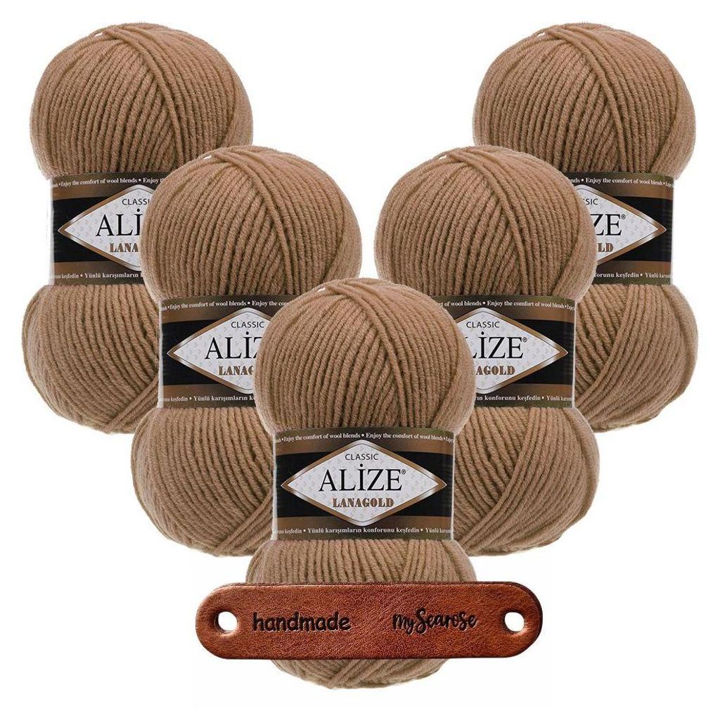 5 x ALIZE Lanagold 466 Dark Beige mit Label Produktbild 