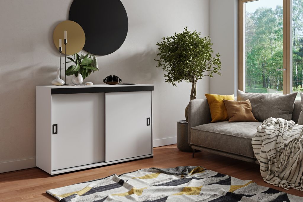 KIER FURNITURE Sideboard Mit Schiebetür, Weiß - 140x45x94cm