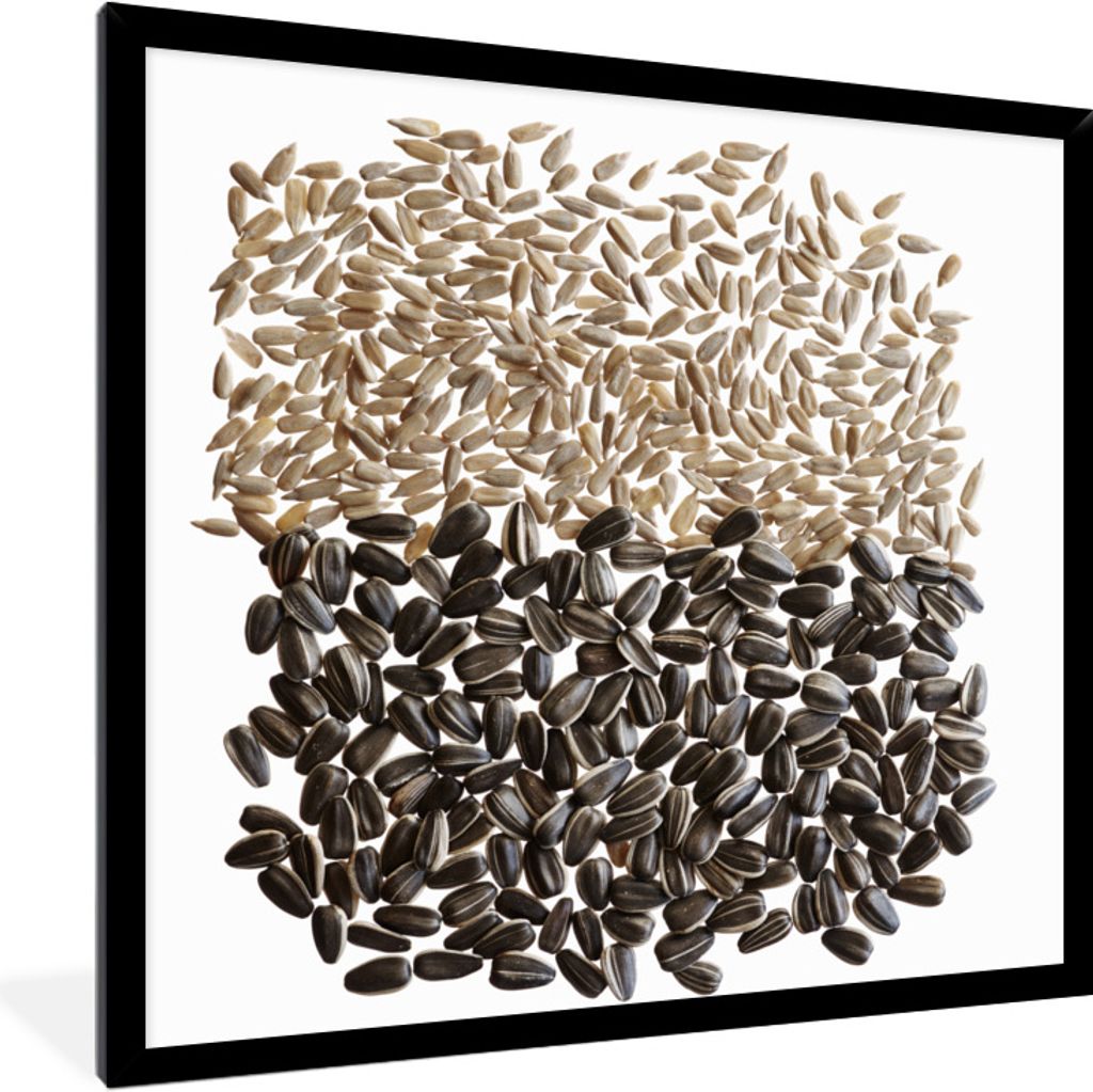 MuchoWow Gerahmtes Poster Sonnenblumenkerne, ungeschält und in der Schale 40x40 cm - Poster mit Schwarzem Bilderrahmen Wandposter Rahmen Foto Bi...