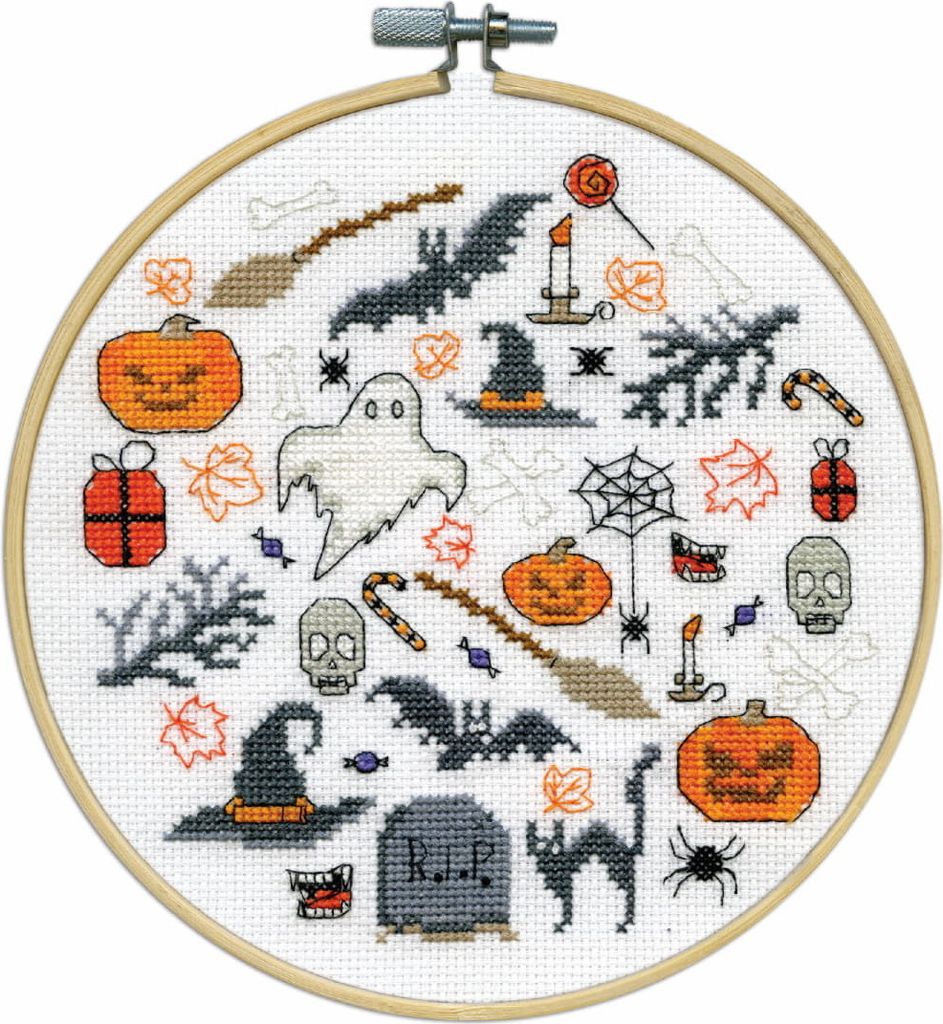 Design Works Kreuzstich Stickpackung mit Stickrahmen "Boo-Zeichen", Zählmuster, Diam. 20cm