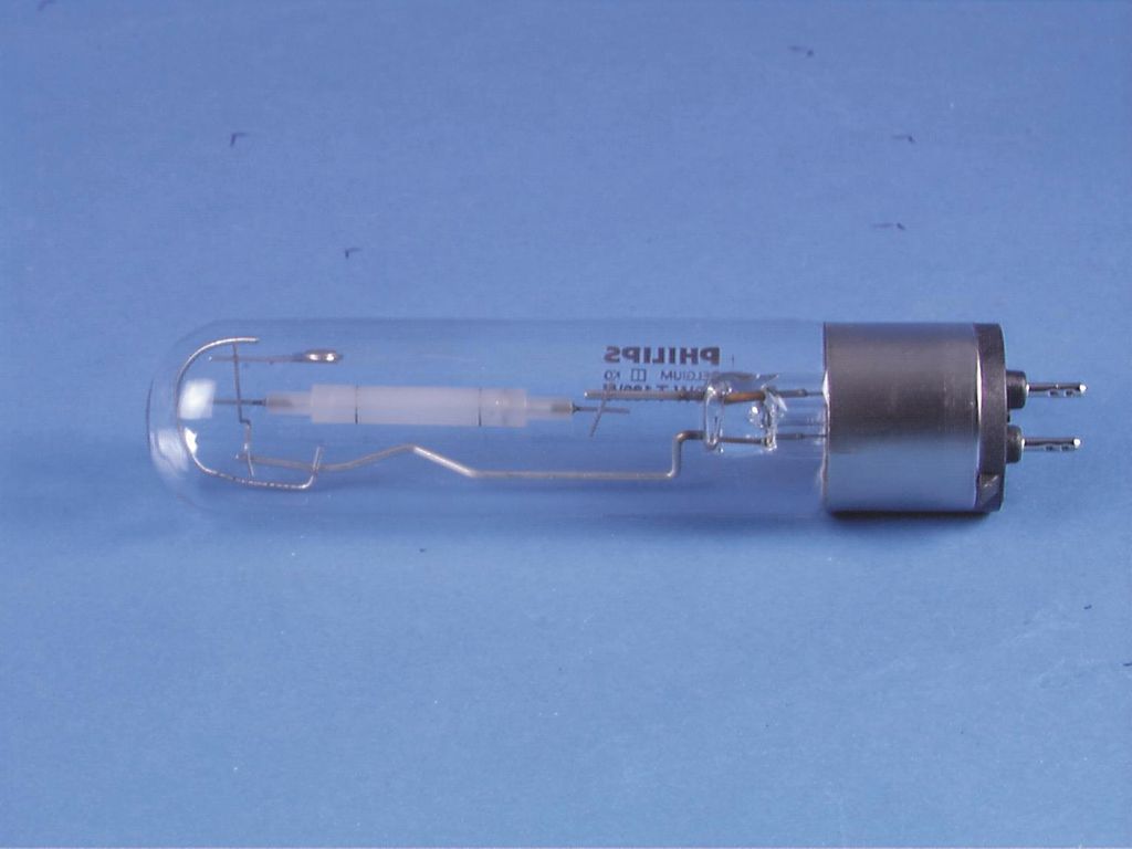 A single light bulb on a blue background.