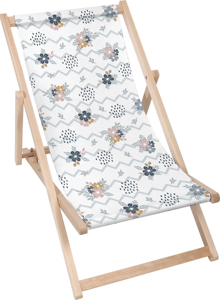 Dreamroots sdraio pieghevole in legno, fino a 130 kg, lettino pieghevole con regolazione dell'inclinazione dello schienale a 3 livelli, chevron e fiori