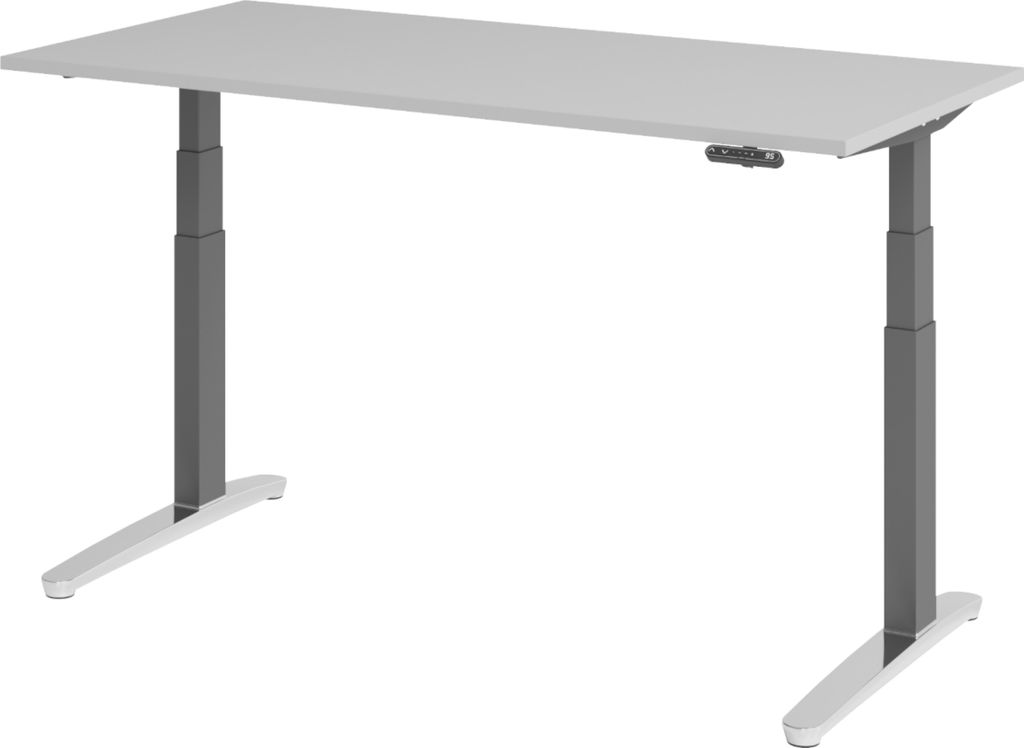 bümö Schreibtisch elektrisch XBHM - Größe: 160 x 80 cm, Nachbildung: Grau, Gestell: Graphit/Alu poliert