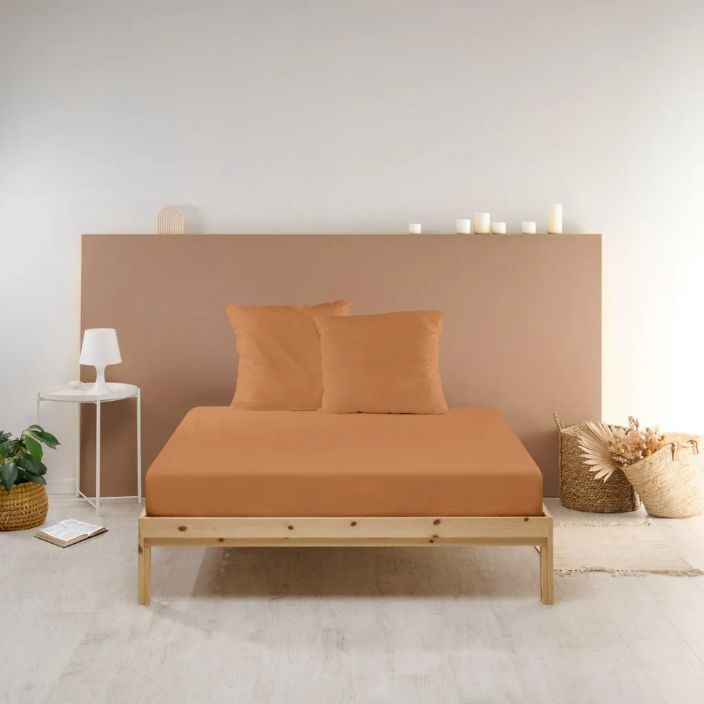 Drap housse percale de coton 180x200cm - Douceur et tenue Terracotta - 2