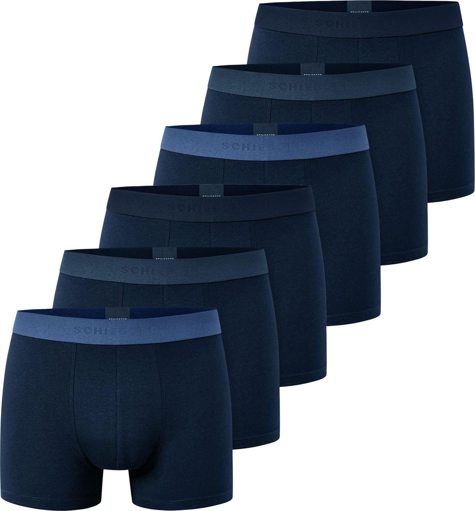 SCHIESSER Herren Boxershorts, 6er Pack - "95/5", Trunks, Baumwolle Stretch, Logobund Blau L