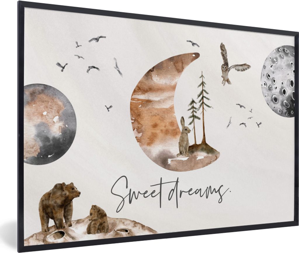 MuchoWow Gerahmtes Poster Zitate - Kinder - Sprichwörter - Süße Träume - Jungen - Mädchen - Kinder 60x40 cm - Poster mit Schwarzem Bilderrah...