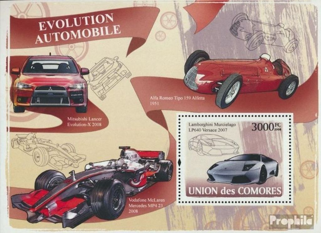 Briefmarken Komoren 2008 Mi Block 434 (kompl. Ausg.) postfrisch Auto-Evolution