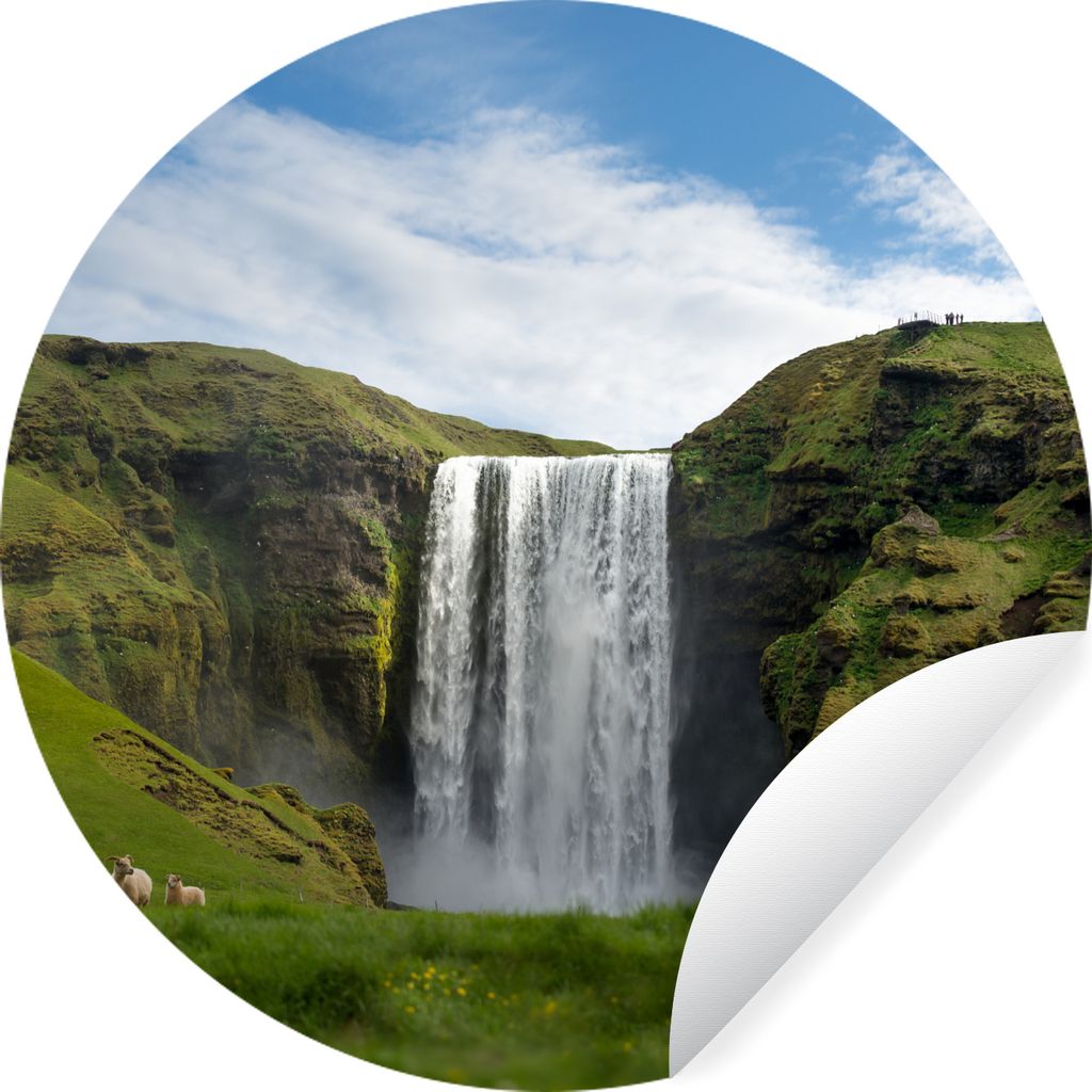 MuchoWow Runde Wandtattoo - Wandsticker Tapete Aufkleber Wasserfall - Island - Natur Ø 30 cm Selbstklebend und Repositionierbar - Wandaufkleber ...
