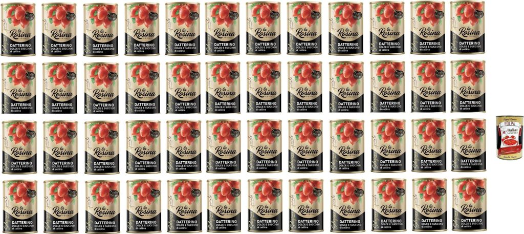 La Rosina Pomodorino Datterino-Tomate, Italienische Tomaten, 48x 400g Dose + Italian Gourmet polpa 400g