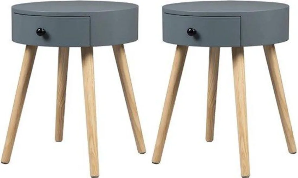 Table de chevet grise bois massif aspect tiroir coulissant - Loft Design