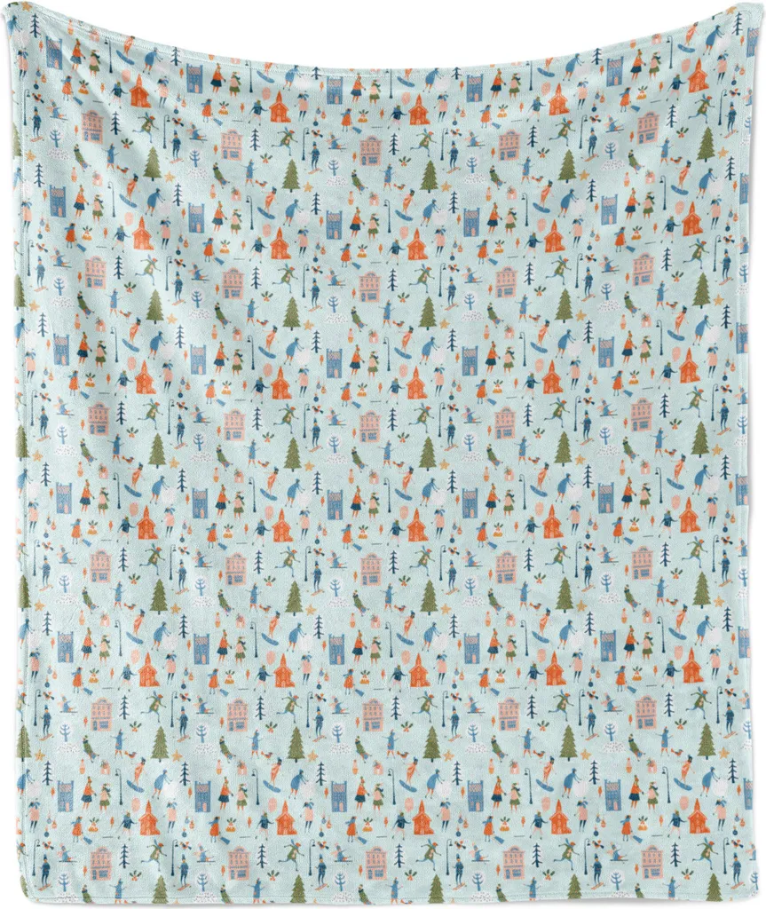 ABAKUHAUS Coperta in morbido pile di flanella con motivo sciistico, articolo invernale colorato in stile cartoonistico ripetitivo, 175 x 230 cm, azzurro e multicolore