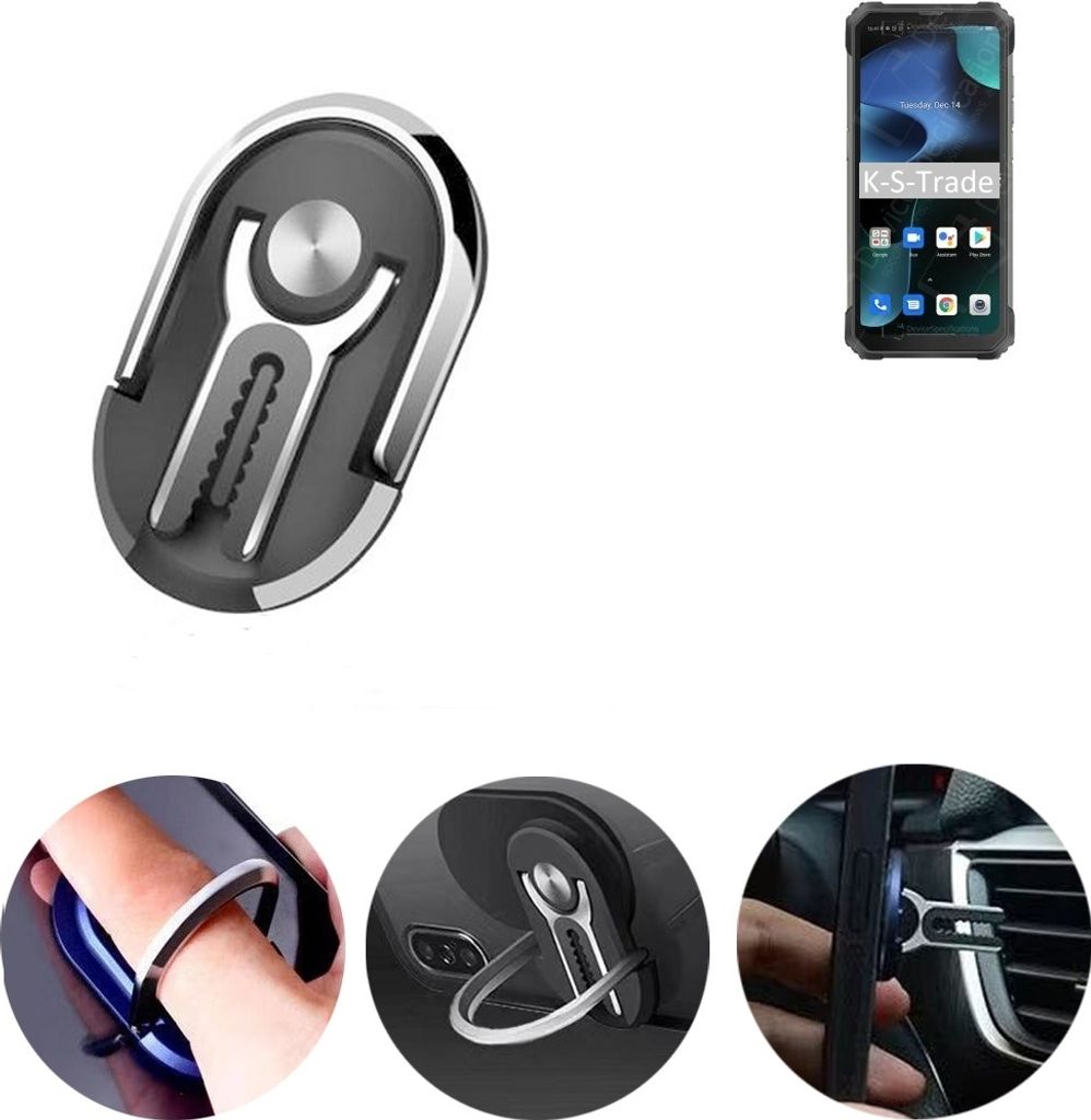 K-S-Trade 3in1 Smartphone-Ring Handy-Ring kompatibel mit Blackview BV8800 Fingerhalterung Handyring Tischständer Lüftungsgitter-Halterung Tisch