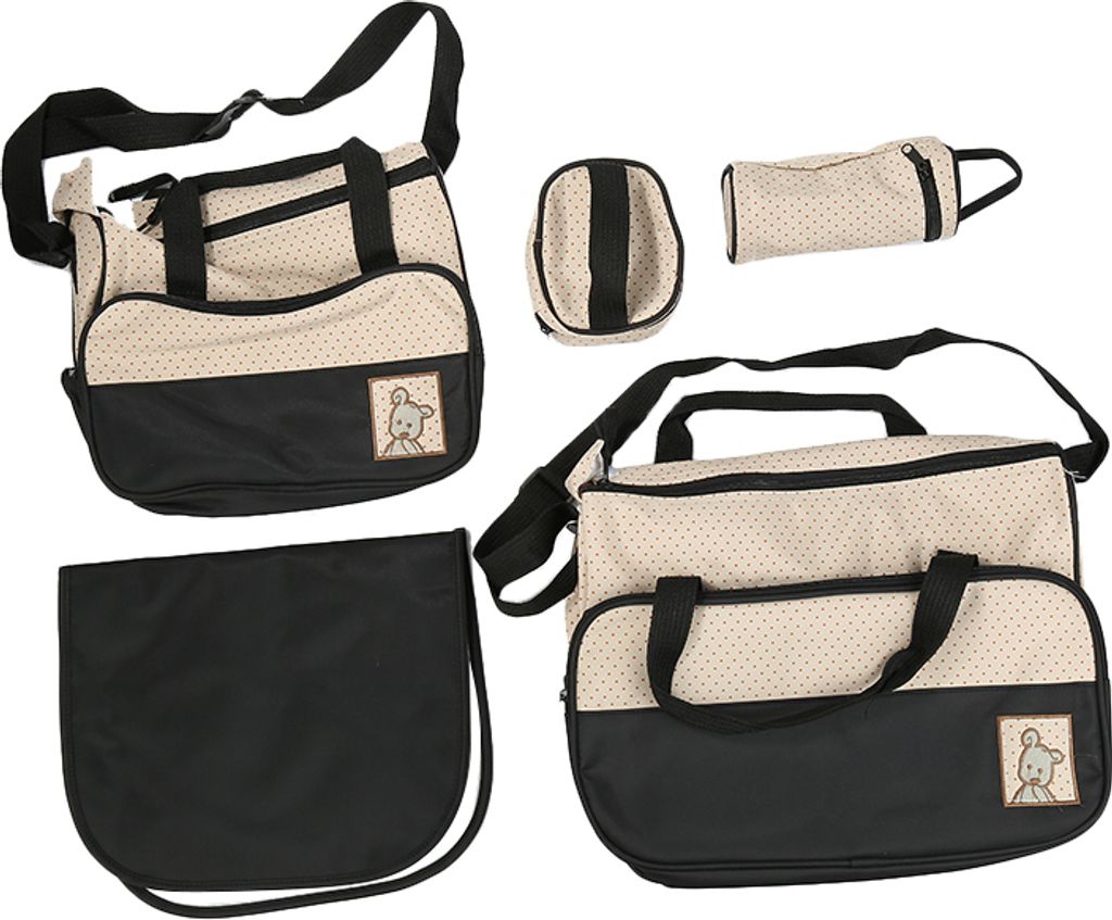Multifunktional Mamatasche 5er Set Babytasche Wickeltasche Mama Rucksack Pflegetasche Mamatasche Reisetasche Backpack Schwarz