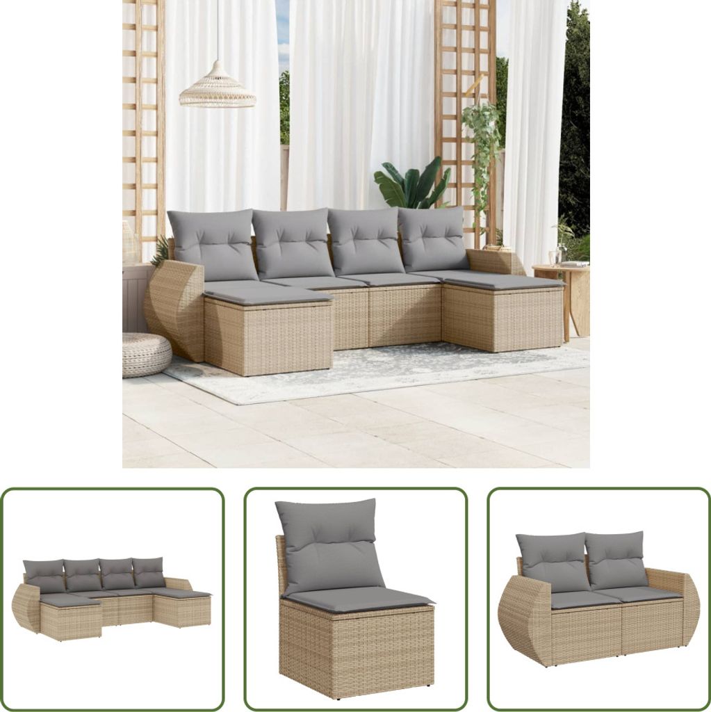 The Living Store 6-tlg. Garten-Sofagarnitur mit Kissen Beige Poly Rattan