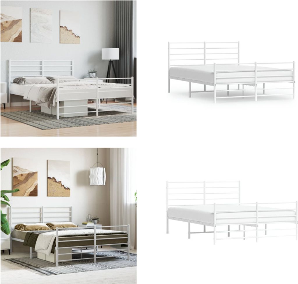 vidaXL Bettgestell mit Kopf und Fußteil Metall Weiß 140x190 cm - Bettgestell - Bettgestelle - Bettrahmen - Bett