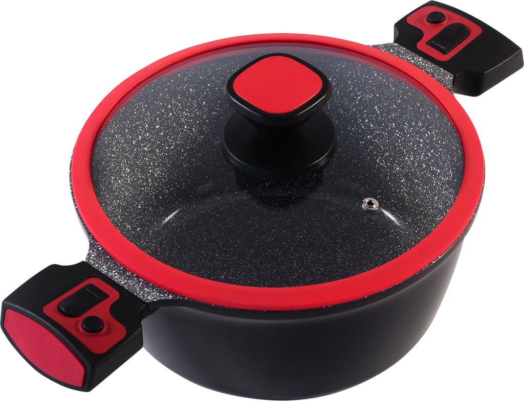 Ø28cm Kochtopf ca.13cm hoch KING Click-Grip Aluguss mit Keramikbeschichtung Innen: FUSION TI / mit Glasdeckel / abnehmbare Topfgriffe