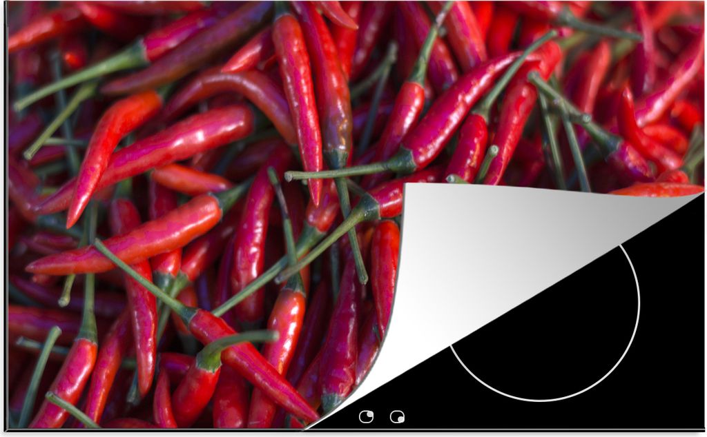 KitchenYeah Herdabdeckplatte Spanische Chilischoten auf dem thailändischen Markt , 89x51cm, Küche Deko, Glaskeramikfeld Herdabdeckung, Abdeckpl...