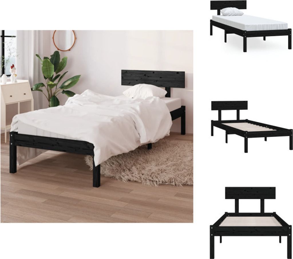 vidaXL Massivholzbett Schwarz Kiefer 90x190 cm - Betten & Bettgestelle