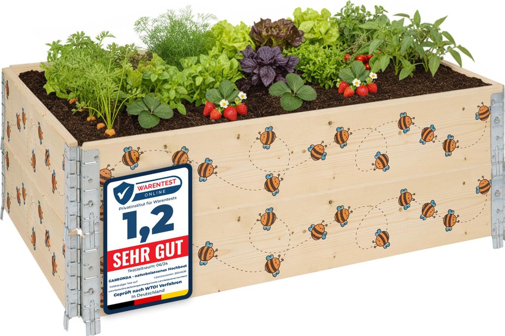 Garronda 2 Stück Holzaufsatzrahmen mit Print – Hochbeete für Pflanzen Blumen Obst Gemüse Holz mit dekorativem Druck Biene