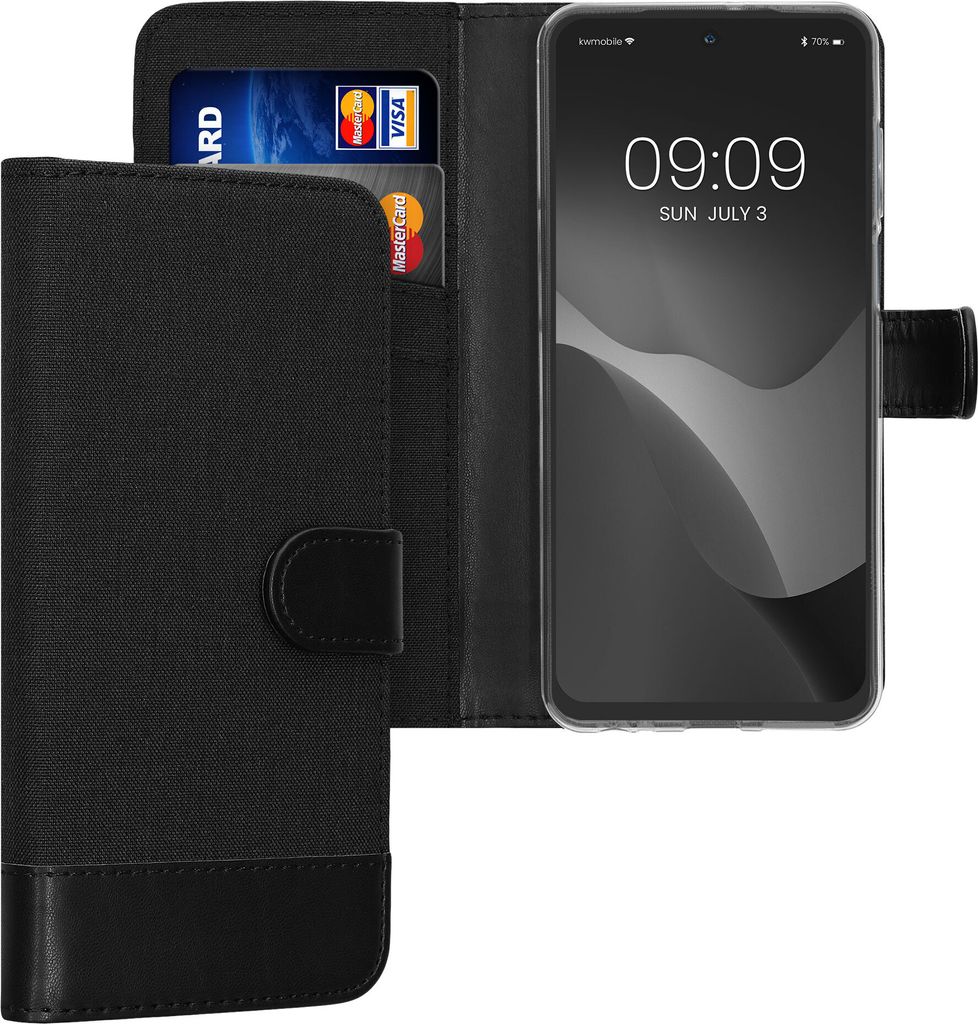 kwmobile Wallet Case kompatibel mit Motorola Moto G73 5G - Hülle mit Ständer - Handyhülle Kartenfächer Anthrazit Schwarz