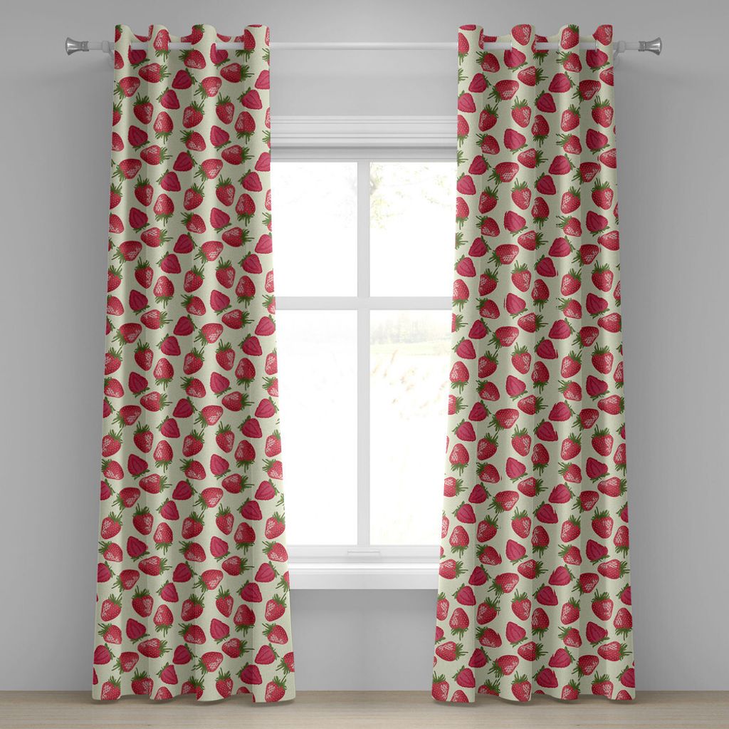 ABAKUHAUS Früchte Ösenvorhang, Erdbeeren Vivid Wachstum Pflanzen Vitamin Bio-Diät Erfrischendes Bild, Dekorative 2-Panel-Fenstervorhänge, 280 c...