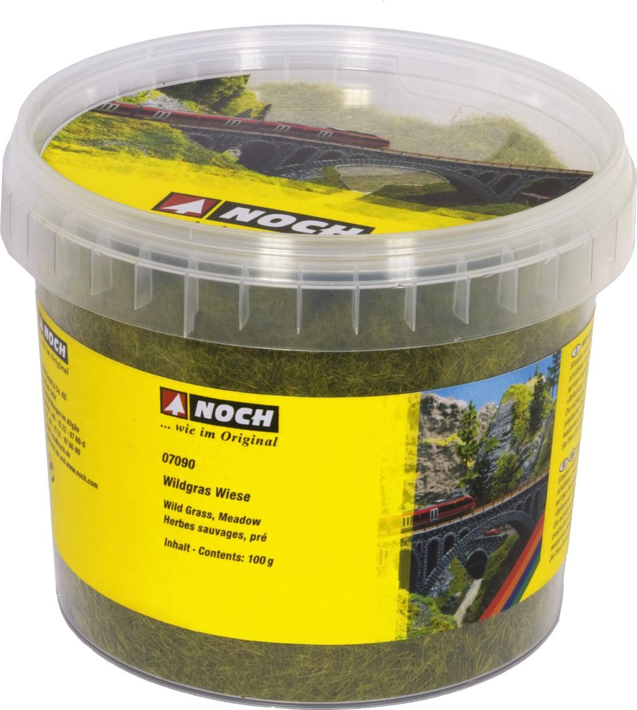 NOCH Wildgras „Wiese“, mit statischem Grass, 6 mm Höhe in 100 g Dose für Modellbau und Dioramen, geeignet für Spurweiten G, H0, TT, N
