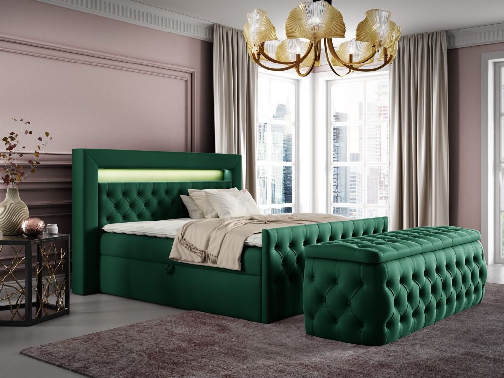 Boxspringbett Schlafzimmerbett ERNESTO Nr.3 120x200cm in Elisa Velvet Dunkelgrün