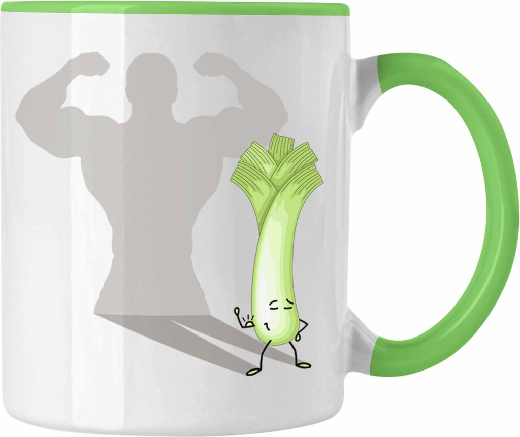 Trendation - Gym Tasse Fitness Geschenk Lauch Schatten Muskeln (Grün)