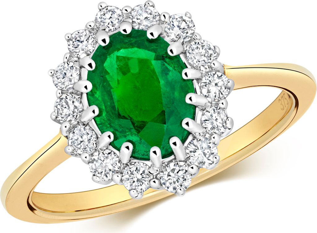 Chicer 9 Karat (375) Gold Damen - Diamant Solitärring Brillant-Schliff 0.35 Karat H - I1 I2 mit Smaragd, 53 (16.9); TRS28826RSM