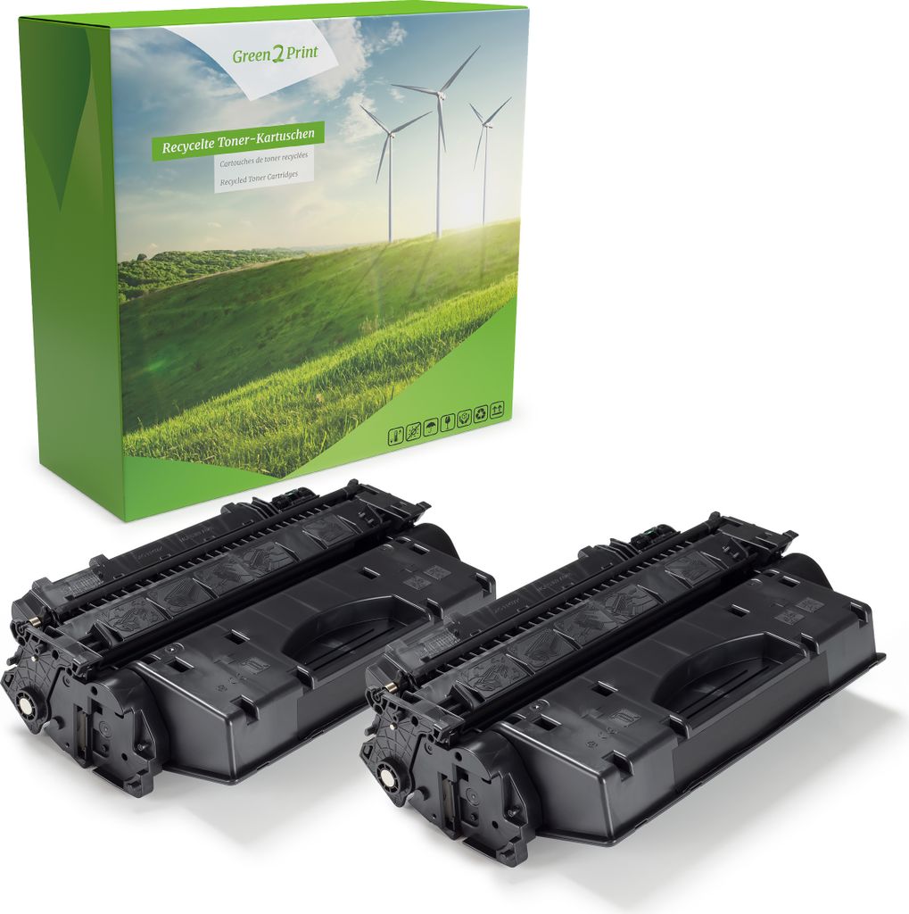 Green2Print Toner Doppelpack, 2 Kartuschen 2x 6500 Seiten ersetzt HP CE505X, 05X passend für HP LaserJet P2055D, P2055DN, P2055, P2055X
