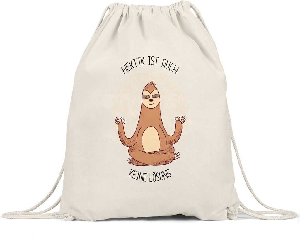 Hektik Ist Keine Lösung Turnbeutel Gymsack Meditation Lustig Spruch Ironie Faultier Geschenk-Idee Bürokollegen Chillen