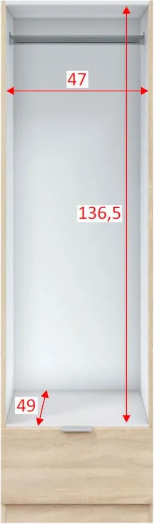 Garde-robe 1 porte Dello en chêne brun et son étagère de rangement