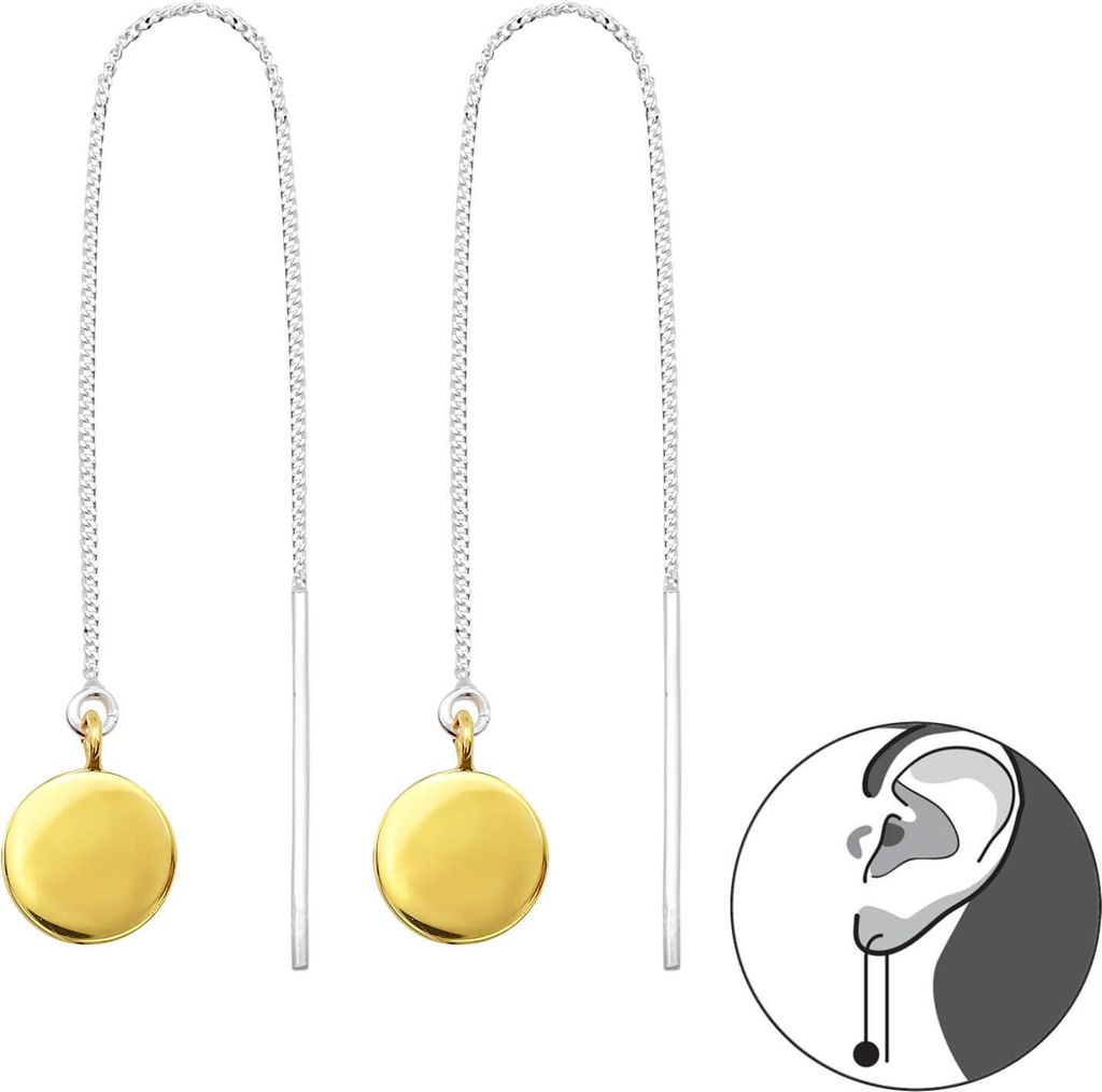 Durchzieher Ohrringe 925 Sterling Silber mit rundem Anhänger vergoldet