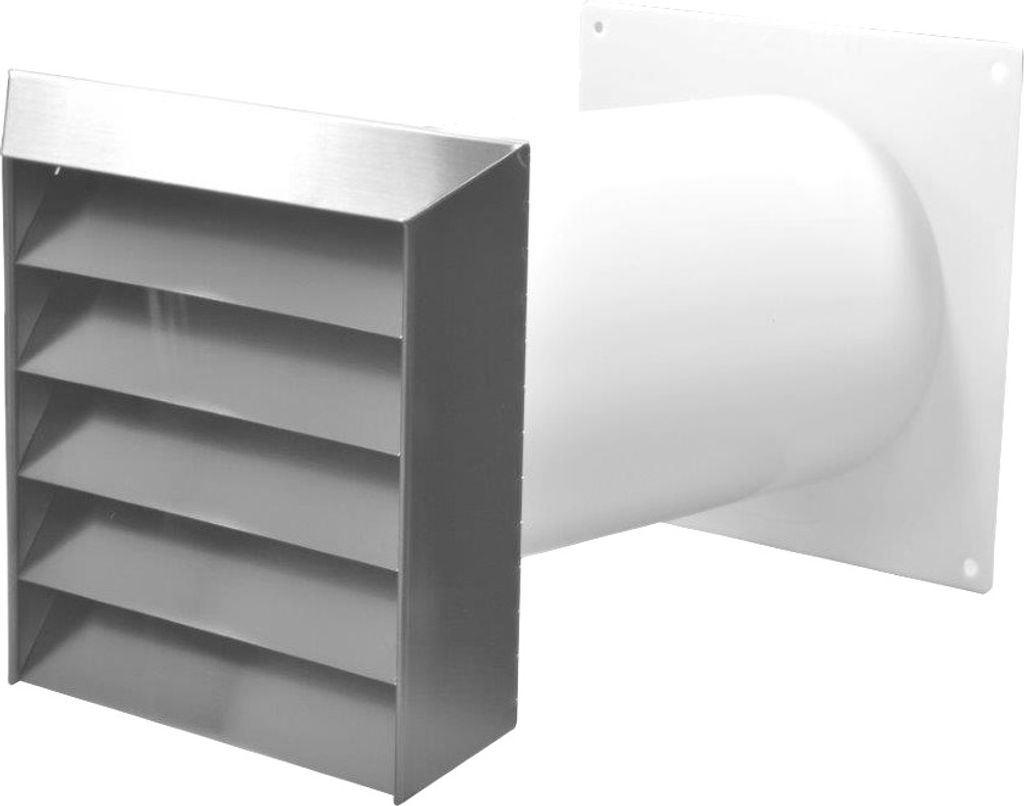 Teleskop-Mauerkasten mit Edelstahlgitter - ø 125 mm, Flachanschluss, Mauerstärken bis 450 mm