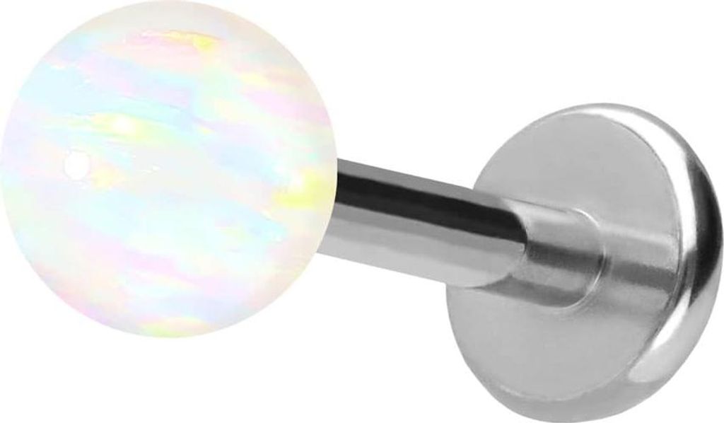 Ohrpiercing, Nasenpiercing Titan Labret mit Push Fit SYNTHETISCHER OPAL Silber Stablänge: 9mm + Stabstärke: 1,2mm + Kugelgröße: 4mm