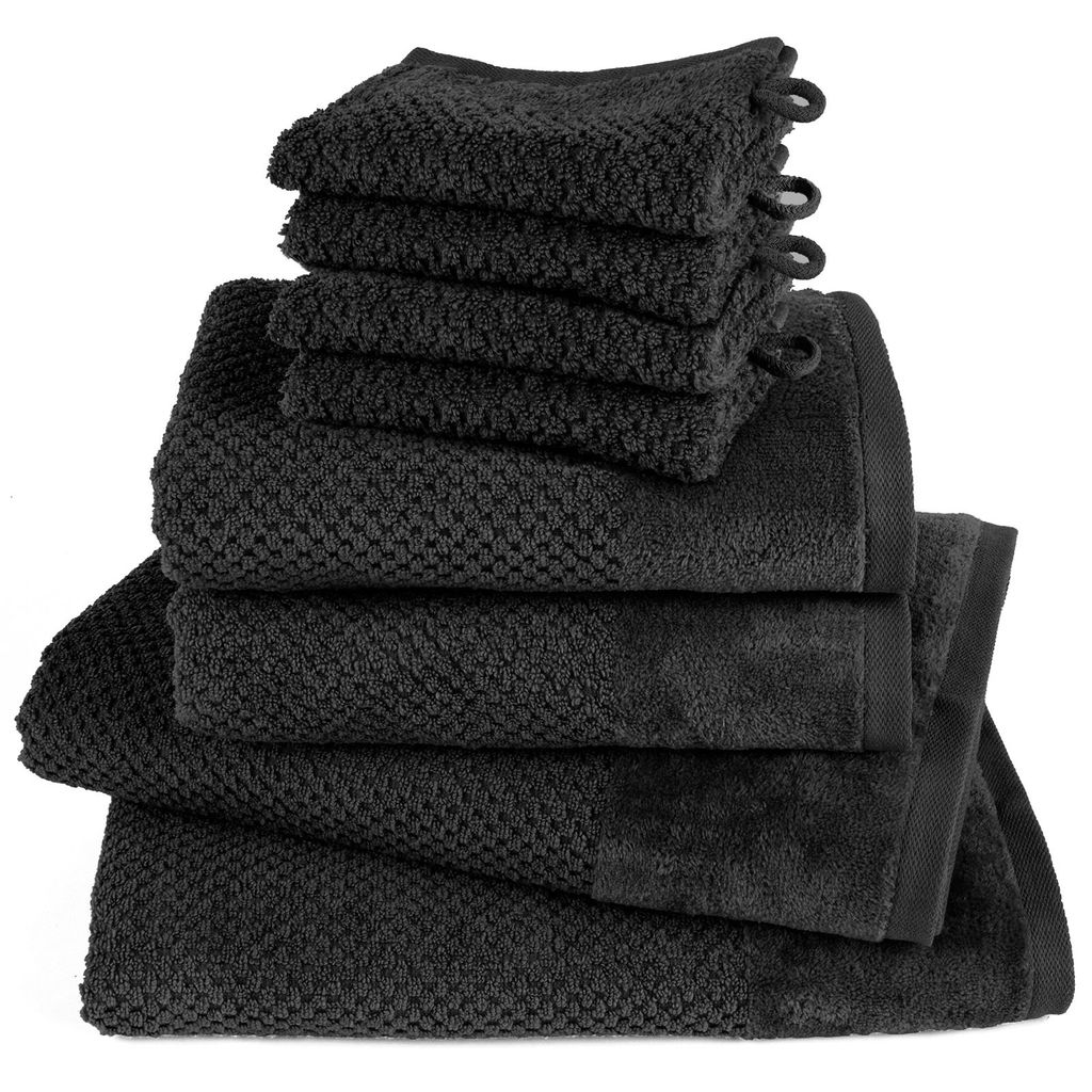 Pure Label 8-TLG Handtücher Set mit Aufhängeschlaufen aus Baumwolle - 2x Badetuch 70x140 cm 2x Handtuch 50x100 cm 4x Waschlappen 16x21 cm, Schwarz