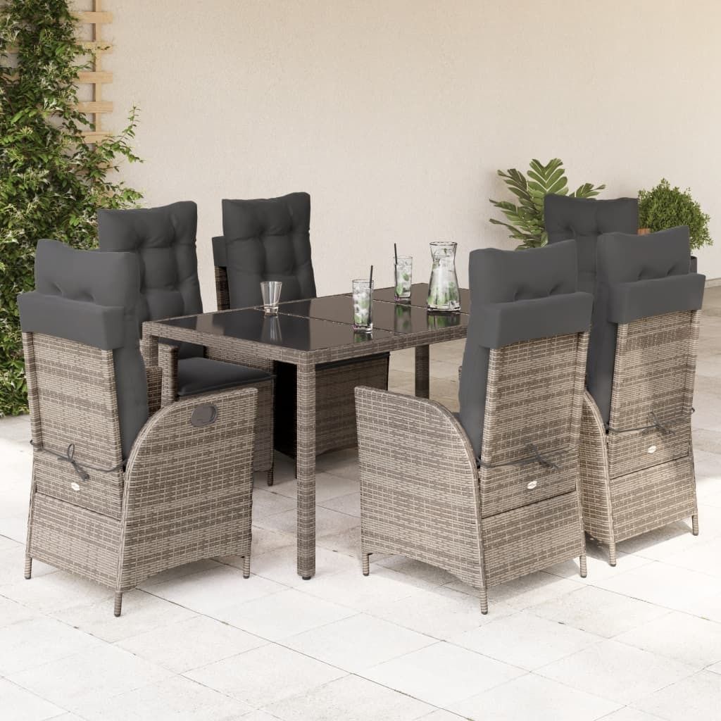 "2026 Promotion" 7-tlg. Garten-Essgruppe - mit Tisch und Stühlen - mit Kissen - Grau Poly Rattan - Gartenmöbelset CC11810