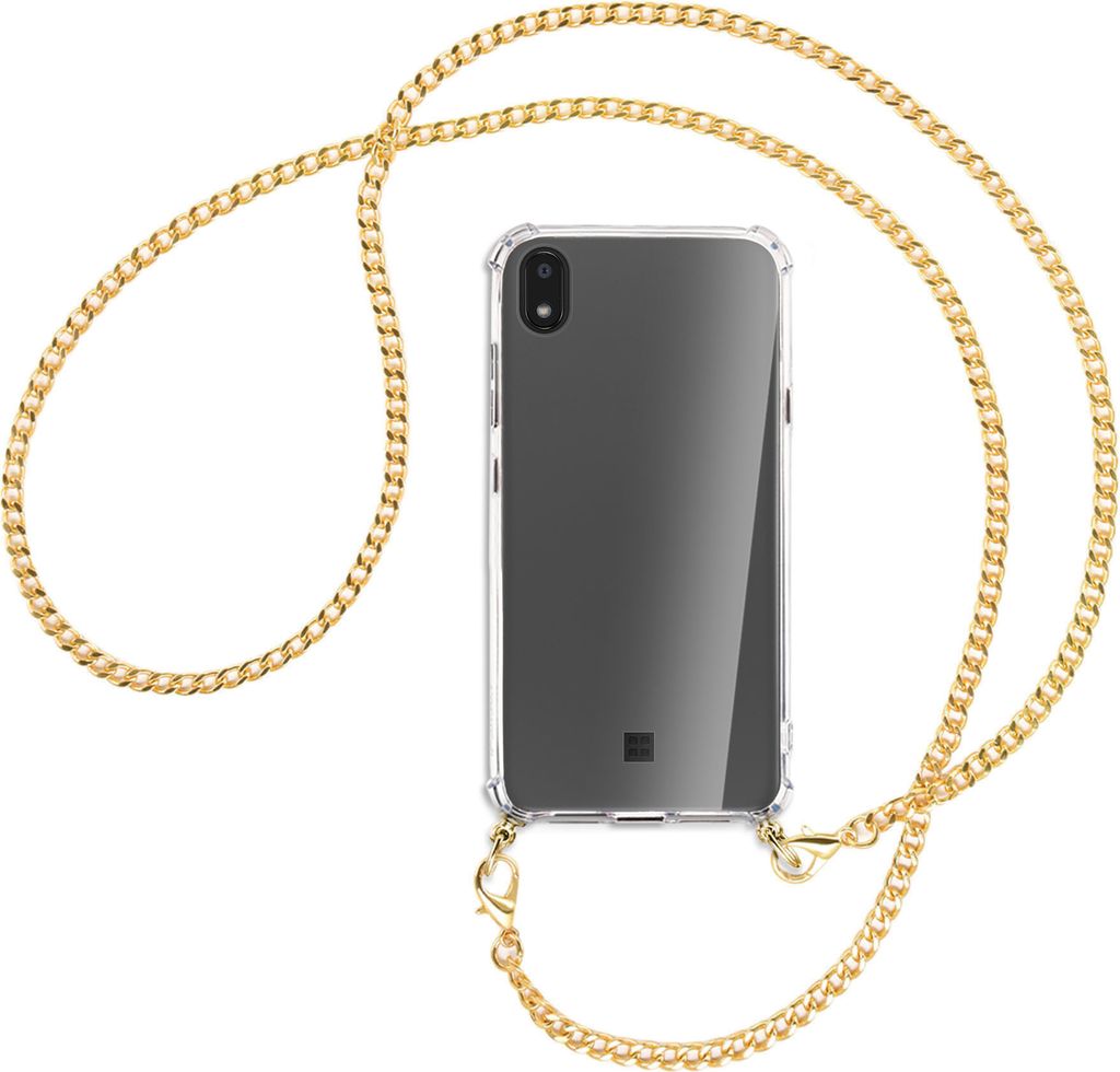 Handykette Backcover-Schutzhülle mit Band (Metall goldfarben) für LG K20 / K20 2019 - goldfarbene Kette