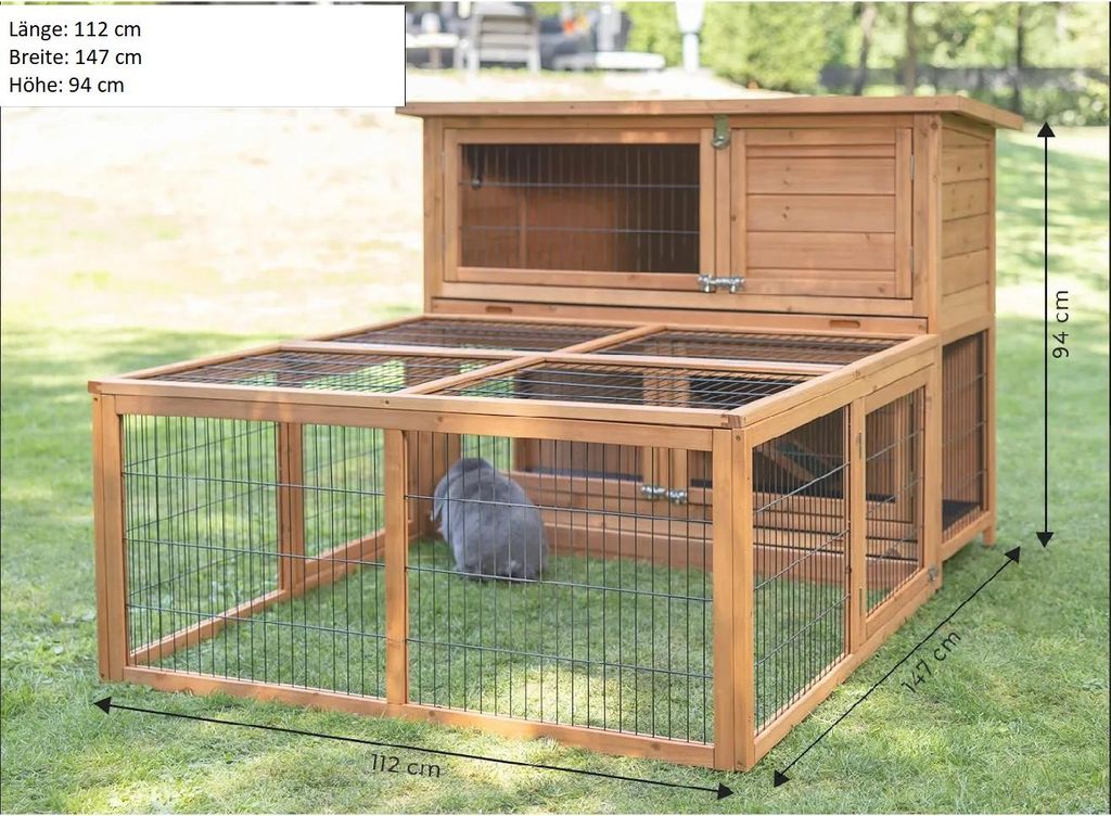Kaninchenstall Hasen Stall Freilauf Käfig mit großzügigem Auslauf und Schutzhaus