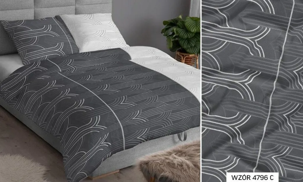 Linge de lit en satin 160x200 gris et blanc géométrique 4796 C KARO