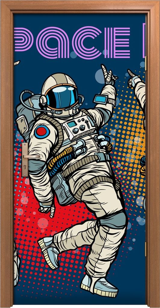 Türposter 90x200 cm Türaufkleber Türtapete Türfolie Klebefolie Disco Party Astronauten Pop Art Retro