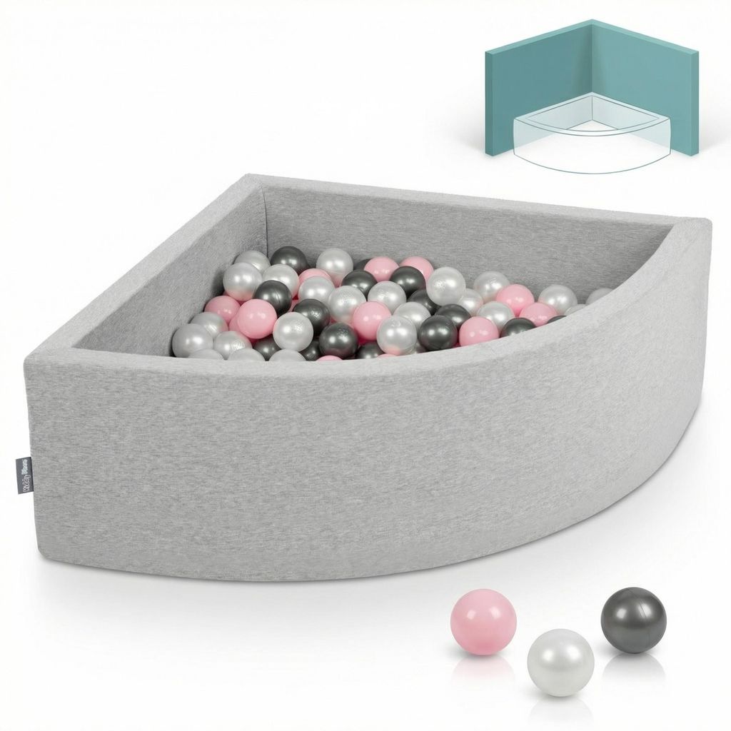 KiddyMoon Bällebad 90x30cm Viertel Ecking 200 Bälle ∅7cm Rund Bällepool Mit Bunten Bällen Für Babys Und Kinder