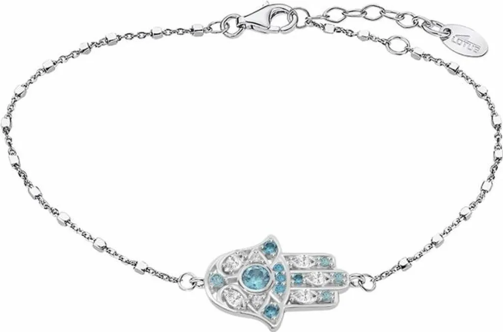 Bracciale Lotus in argento Mano di Fatima con pietre di zirconio blu LP1989-2/7