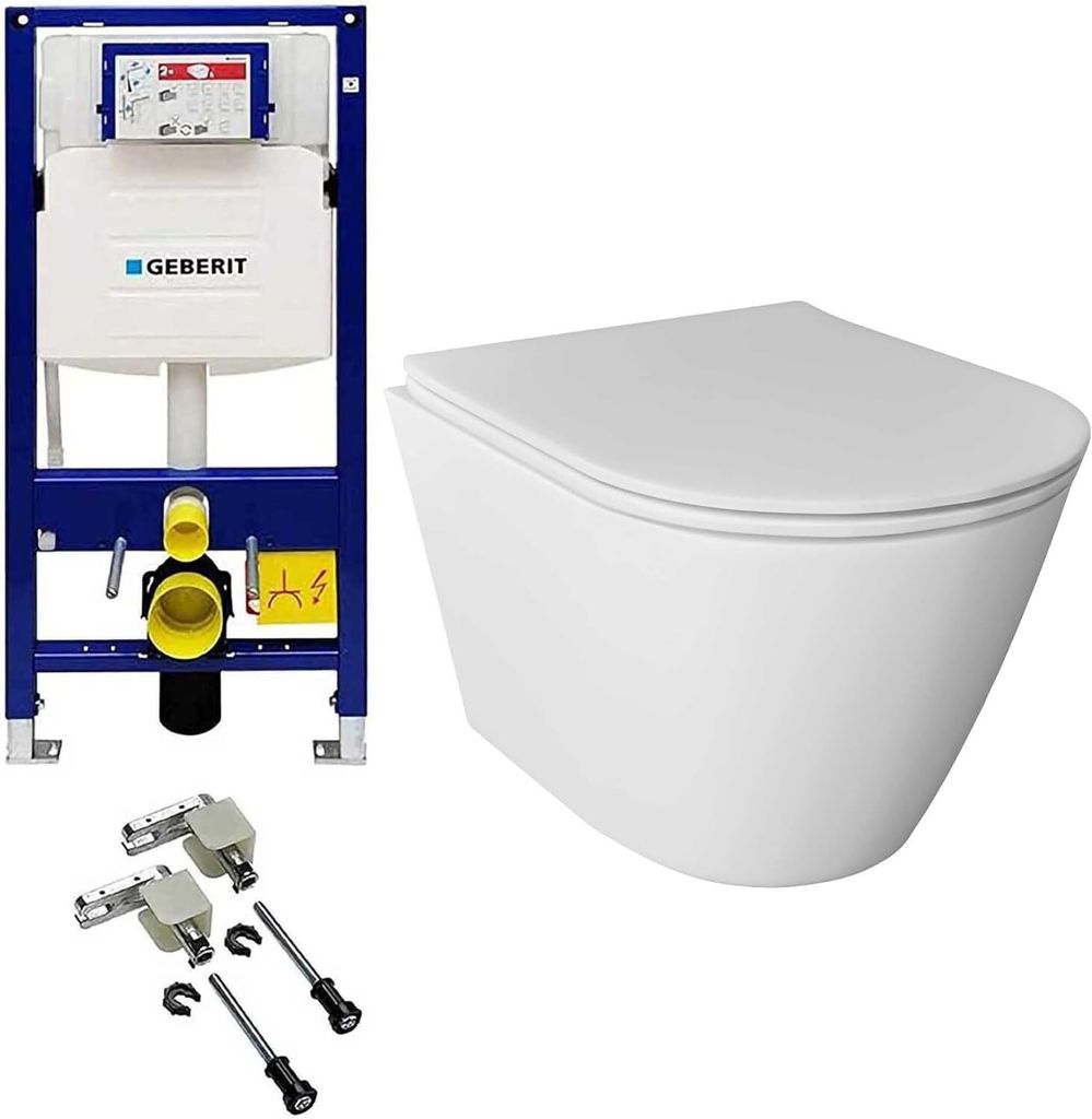 Alpenberger Wand WC Spülrandlos | Hänge WC Komplettset aus Kloschüssel und WC Sitz mit Absenkautomatik | Toilette mit Nano Beschichtung | Passen...