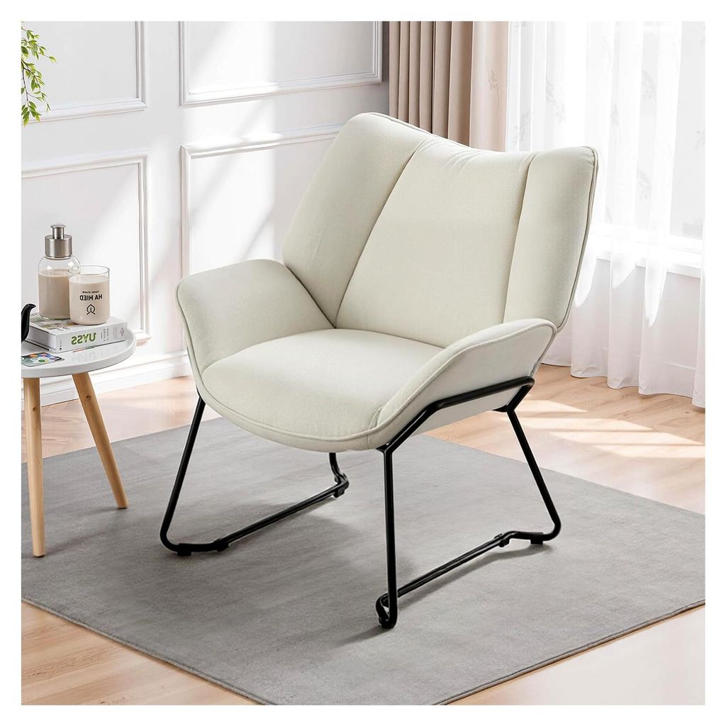 Loungesessel mit ergonomischer Rückenlehne und Metallbeinen, belastbar bis 160 kg, atmungsaktiver Schwammbezug, Sessel für Wohnzimmer aus Leinen,...