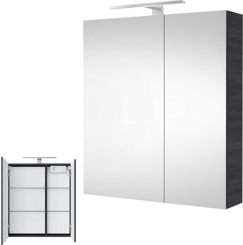 Planetmöbel Spiegelschrank Badezimmer mit LED Beleuchtung 60 cm Anthrazit